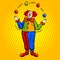 Circus clown juggles with balls pop art vector