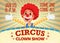 Circus Clown Poster Invite Template Vector. Amusement Park Party. Carnival Festival Background. Illustration