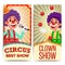 Circus Clown Vertical Banners Template Vector. Amazing Show Poster Template. Amusement Park Party. Carnival Festival