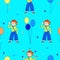 Circus, clowns and balloons on a turquoise background