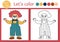 Circus coloring page for children with clown. Vector amusement show outline illustration with cute stage performer. Color book for