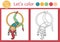 Circus coloring page for children with gymnast on a hoop. Vector amusement show outline illustration with cute stage performer.