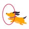 Circus Dog Animal Jumping Through Hanging Hula Hoop Performing Trick Vector Illustration