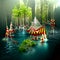 Circus, entertainment, nature and environment, trees and water, magic and art