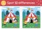 Circus find differences game for children. Educational activity with cute clown, marquee, boy with ticket. Amusement show puzzle