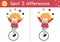 Circus find differences game for children. Educational activity with juggling clown on wheel. Amusement show puzzle for kids with