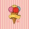 Circus gelato badge. Retro italian ice cream. Vintage Carnival logo or cute emblem. Label for the festival banner and