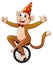 Circus monkey cartoon riding a monocycle with smile