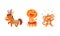Circus Monkey and Lion Animal Roaring and Juggling Balls Performing Trick Vector Set