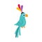 Circus Parrot with Bright Plumage on Its Hat Performing Trick Vector Illustration