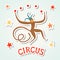 Circus performance sticker style illustration with monkey