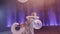 Circus performer juggling with three big white rings, Moscow, Russia