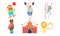 Circus Performers Characters Set, Strongman, Air Gymnast, Clown, Circus Lion and Bear Vector Illustration