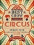 Circus poster. Retro placard magic invitation for circus mascarade event show vector template