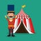 Circus presenter with tent