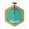 Circus promotional emblem with unicycle inside geometric shape