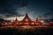 Circus round building with an arena and stands for spectators. an elephant, a clown with a red nose, beautiful actresses