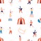 Circus seamless pattern. Freak show vector background. Clown and magician, juggler and balancer and gymnast characters