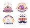 Circus show and carnival party isolated icons tent and elephant