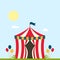 Circus show entertainment tent marquee marquee outdoor festival with stripes and flags isolated carnival signs