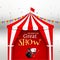 Circus show event poster. Circus tent vector illustration for carnival amusement with flag. Festival arena tent