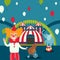 Circus show poster, vector illustration. Carnival scene, invitation to funfair. Traveling circus tent, festival marquee