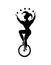 Circus.Silhouette of an Jester juggling balls on a unicycle .