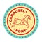 Circus sticker. Carnival logo. Carousel pony. Amusement park. Children attraction. Horse with saddle. Vintage roundabout