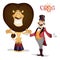 Circus tamer and lion posing
