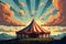 Circus tent against the sky with diverging rays. Circus poster, poster. World Circus Day. Generated by artificial