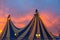 Circus tent in a dramatic sunset sky colorful