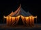 a circus tent with lights on it is lit up at night