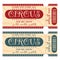 Circus ticket design template with detachable or tear-off part and barcode.