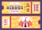 Circus tickets. Entrance ticket templates with sample text, invitation coupon for attractions, carnival events, magic