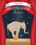 Circus trained elephant on the ball. Flat vector poster