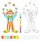 Circus vector clown juggler coloring book page