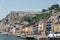 Citadelle and right south bank of Meuse River with boats in Dinant, Belgium