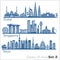 Cities of Asia - Dubai, Singapore, Tokyo. Detailed architecture. Trendy vector illustration.