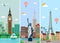 Cities skylines design with landmarks. London, Paris and New York cities skylines design with landmarks. Vector