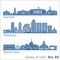 Cities of USA - Aurora, Honolulu, Santa Ana. Detailed architecture. Trendy vector illustration.