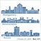 Cities of USA - Aurora, Moreno Valley, Montgomery. Detailed architecture. Trendy vector illustration.