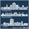 Cities of USA - Aurora, Moreno Valley, Montgomery. Detailed architecture. Trendy vector illustration.