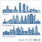 Cities of USA - Austin, Philadelphia, San Antonio. Detailed architecture. Trendy vector illustration.