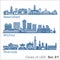 Cities of USA - Bakersfield, Wichita, Riverside. Detailed architecture. Trendy vector illustration.