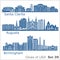Cities of USA - Birmingham, Santa Clarita, Augusta. Detailed architecture. Trendy vector illustration.