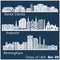 Cities of USA - Birmingham, Santa Clarita, Augusta. Detailed architecture. Trendy vector illustration.