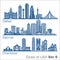 Cities of USA - Dallas, Detroit, Charlotte. Detailed architecture. Trendy vector illustration.