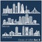 Cities of USA - Dallas, Detroit, Charlotte. Detailed architecture. Trendy vector illustration.