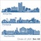 Cities of USA - Fontana, Amarillo, Huntsville. Detailed architecture. Trendy vector illustration.