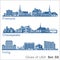 Cities of USA - Fremont, Chesapeake, Irving. Detailed architecture. Trendy vector illustration.